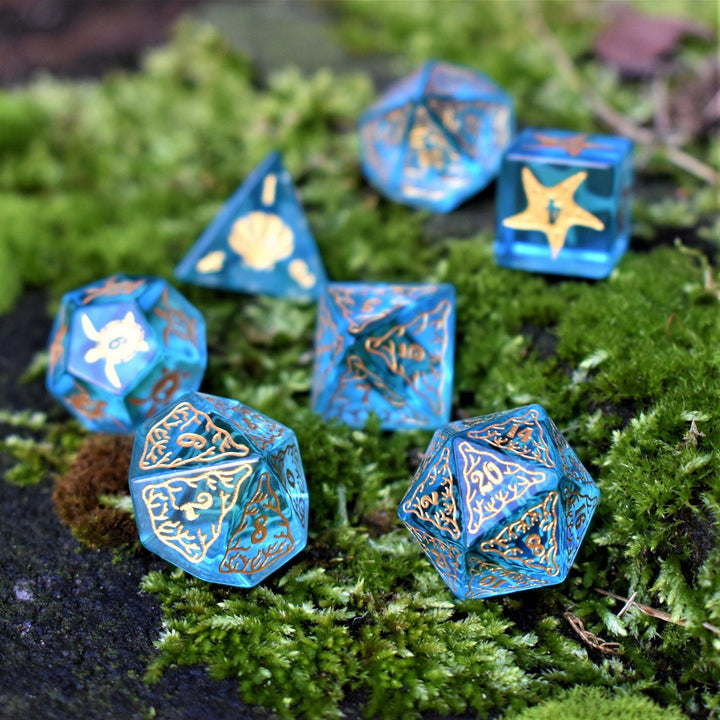 Siren's Song Aqua Blue Glass Dice Set by Misty Mountain Gaming