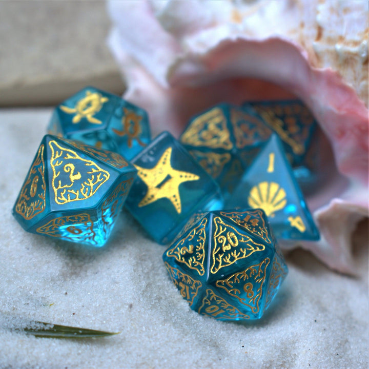 Siren's Song Aqua Blue Glass Dice Set by Misty Mountain Gaming