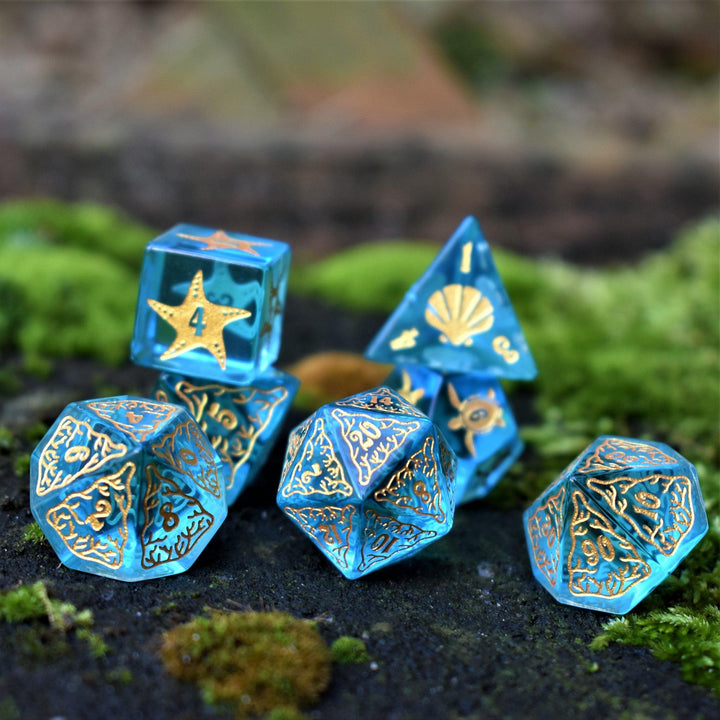 Siren's Song Aqua Blue Glass Dice Set by Misty Mountain Gaming