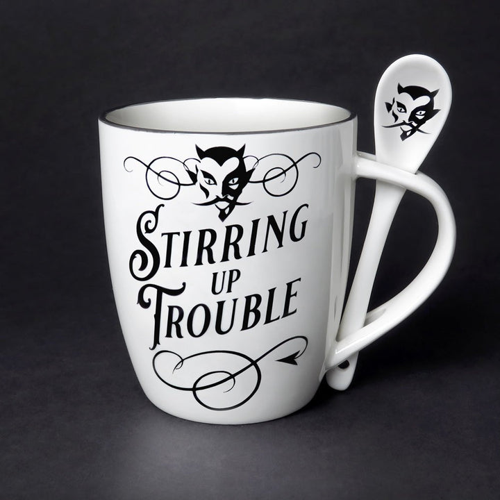 Stiring Up Trouble Mug Tea Cup and Spoon by Alchemy of England