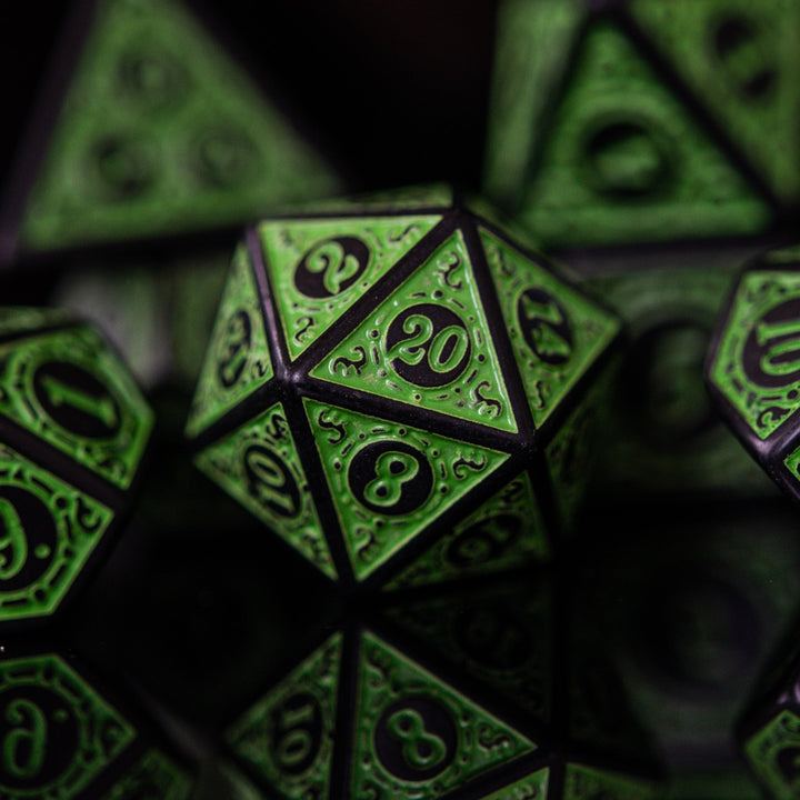 Temple Ruins Green Acrylic Dice Set by Misty Mountain Gaming