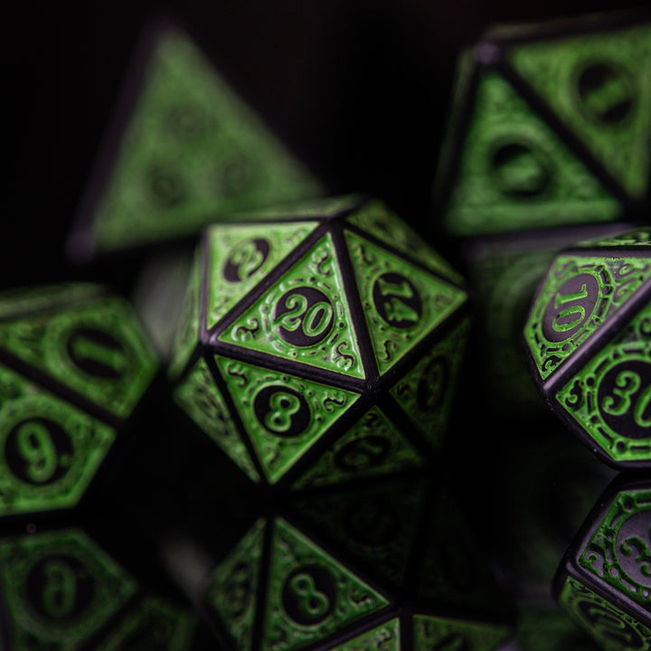 Temple Ruins Green Acrylic Dice Set by Misty Mountain Gaming