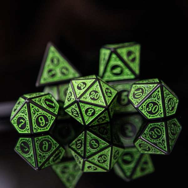 Temple Ruins Green Acrylic Dice Set by Misty Mountain Gaming