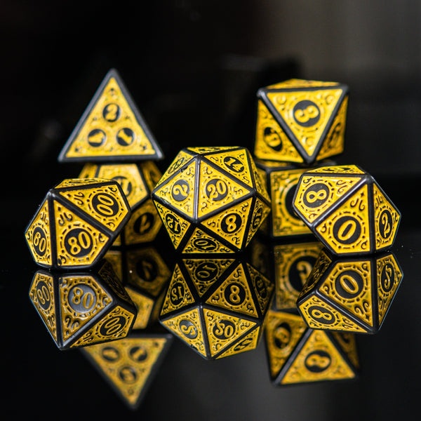 Temple Ruins Yellow Acrylic Dice Set by Misty Mountain Gaming