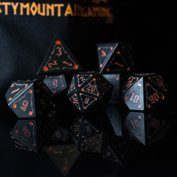 The Pumpkin Aluminum Metal Dice Set by Misty Mountain Gaming