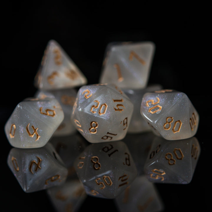 Unicorn Tears (Gold) Acrylic Dice Set by Misty Mountain Gaming