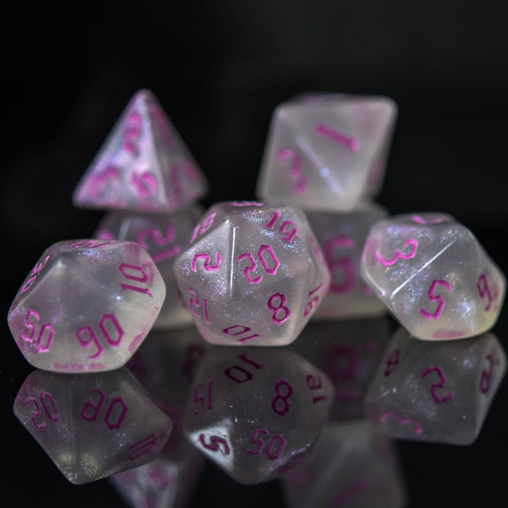 Unicorn Tears (Pink) Acrylic Dice Set by Misty Mountain Gaming