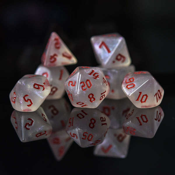 Unicorn Tears (Red) Acrylic Dice Set by Misty Mountain Gaming