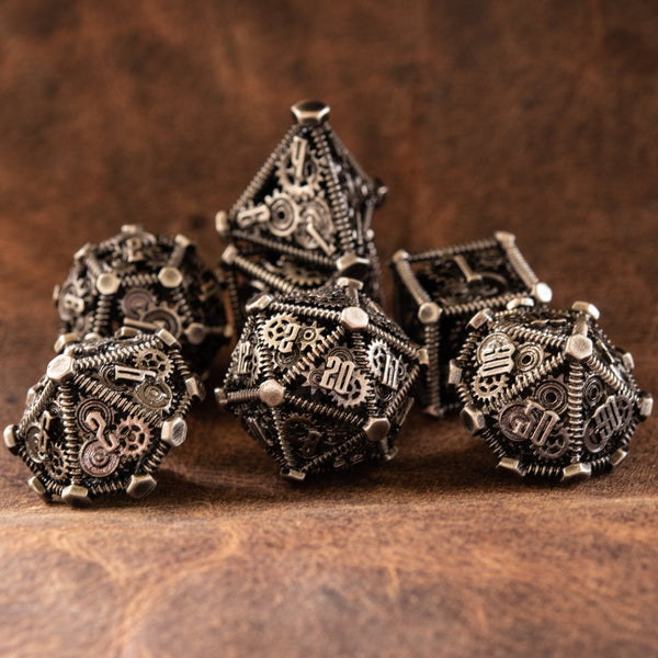 Weird West Wasteland Hollow Metal Dice Set - Silver by Misty Mountain Gaming