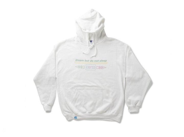 White Cotton Hoodie With Printed 80's VHS Design by Dreambutdonotsleep