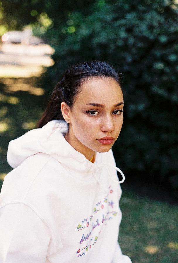 White Hoodie With 80's Geometric Design by Dreambutdonotsleep