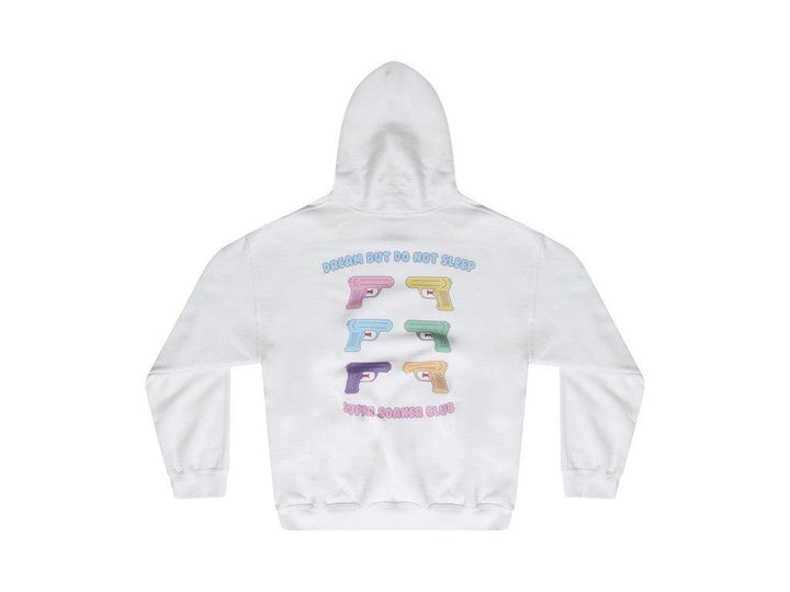 White Hoodie With Super Soaker Print by Dreambutdonotsleep