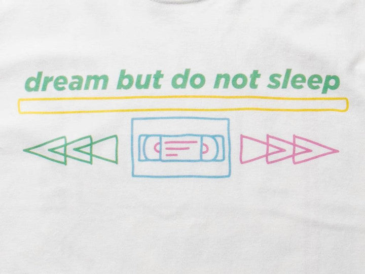 White Long Sleeved T-shirt With 80's VHS Design by Dreambutdonotsleep