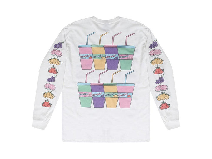 White Long Sleeved T-shirt With Printed Sluurpee Design by Dreambutdonotsleep