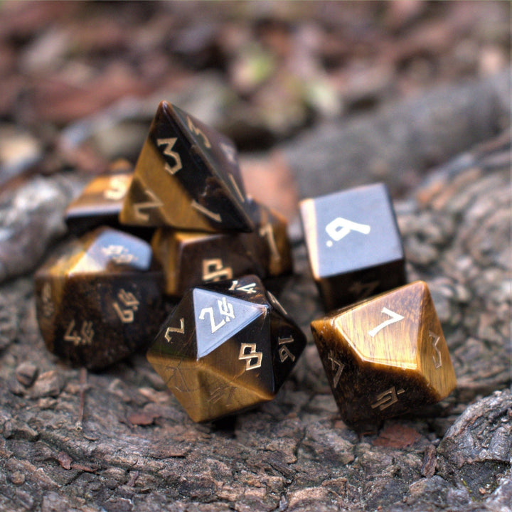 Yellow Tiger's Eye Stone Dice by Misty Mountain Gaming