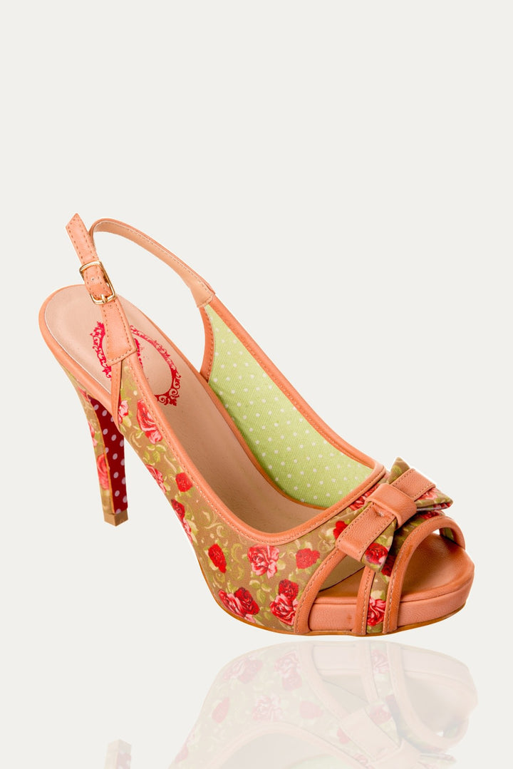 Banned Apparel - Peach Marylou Polkadots Strappy Dancing Shoes - napoleonshousecleaning Husinec