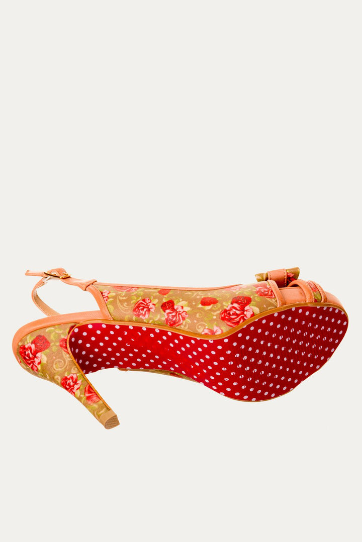 Banned Apparel - Peach Marylou Polkadots Strappy Dancing Shoes - napoleonshousecleaning Husinec