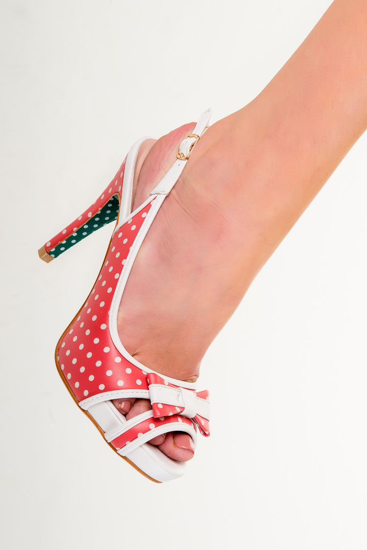 Banned Apparel - Red Marylou Polkadots Strappy Dancing Shoes - napoleonshousecleaning Husinec