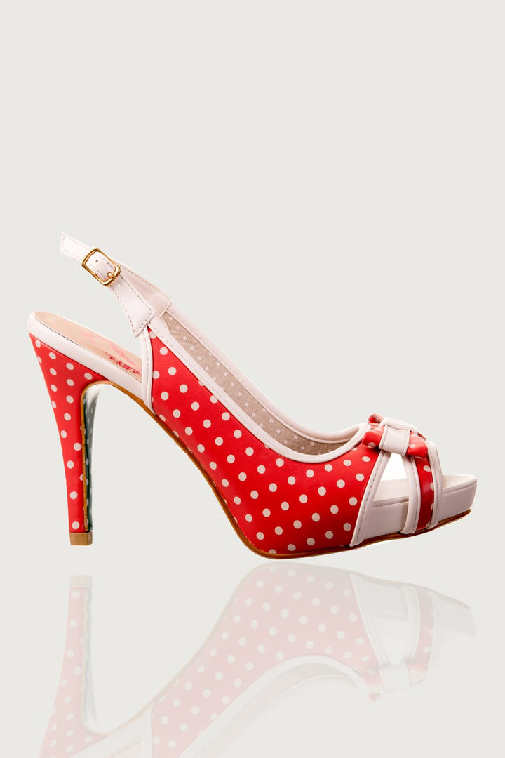 Banned Apparel - Red Marylou Polkadots Strappy Dancing Shoes - napoleonshousecleaning Husinec