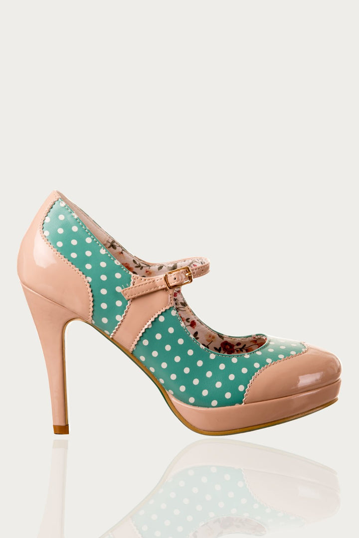 Banned Apparel  - Mint MaryJane Floral Pump - napoleonshousecleaning Husinec