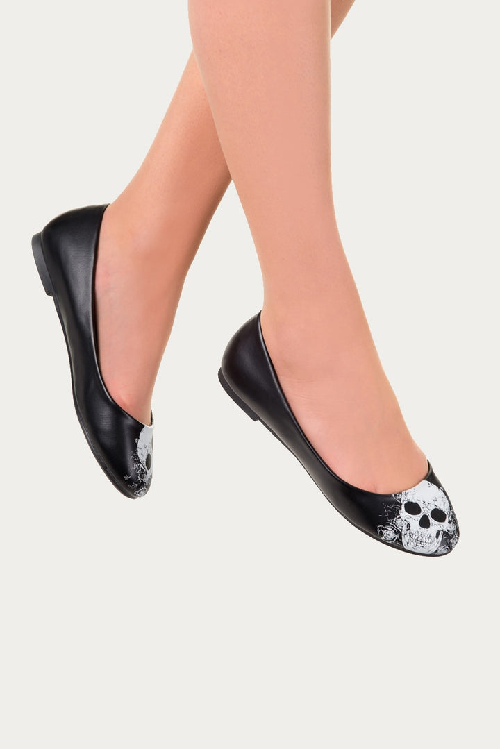 Banned apparel - Black Skull Ballerina Flats - napoleonshousecleaning Husinec