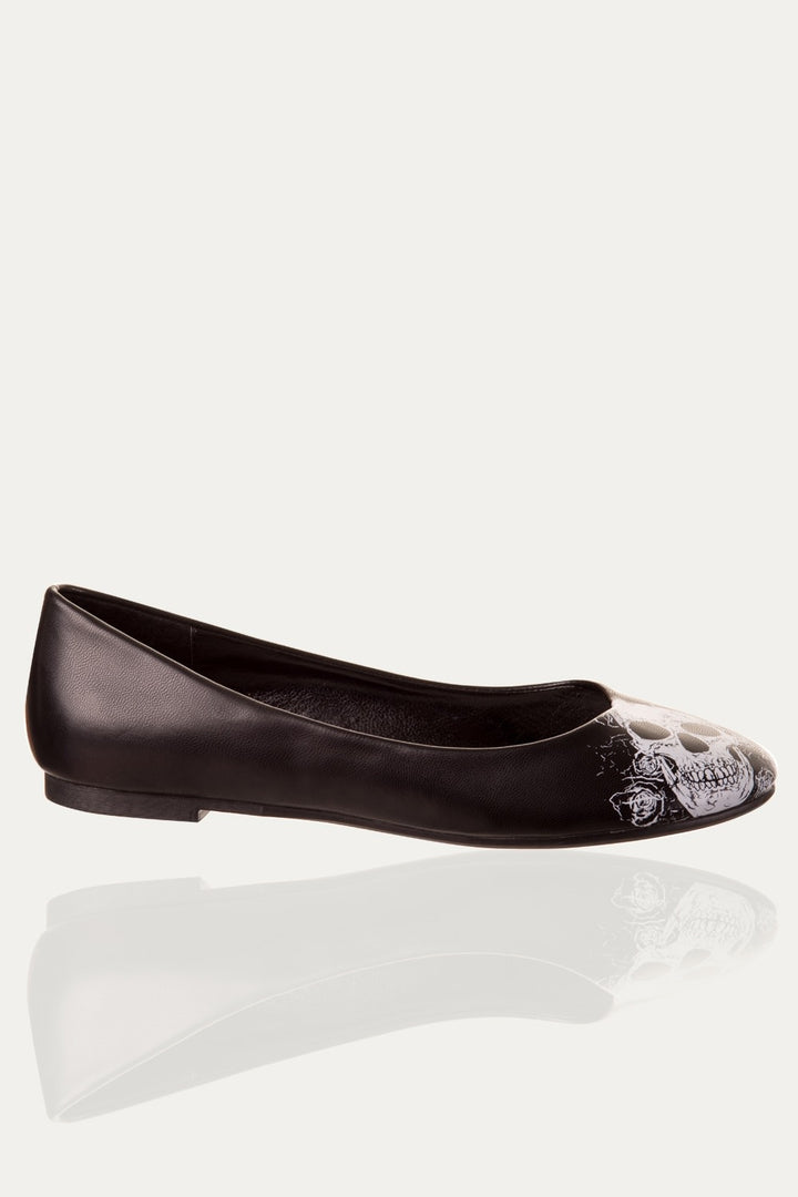 Banned apparel - Black Skull Ballerina Flats - napoleonshousecleaning Husinec