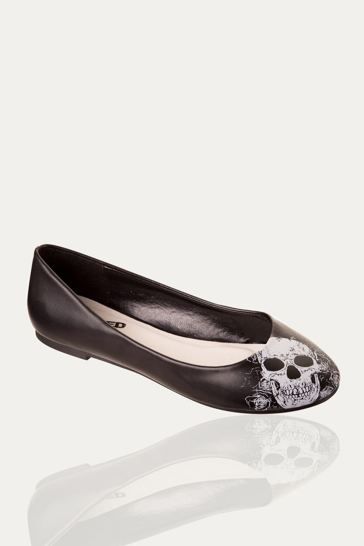 Banned apparel - Black Skull Ballerina Flats - napoleonshousecleaning Husinec