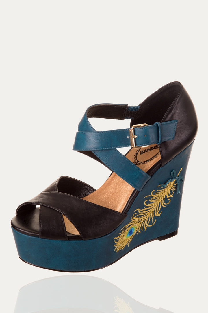 Banned Apparel - Blue Rhonda Criss Cross Strap Platforms - napoleonshousecleaning Husinec