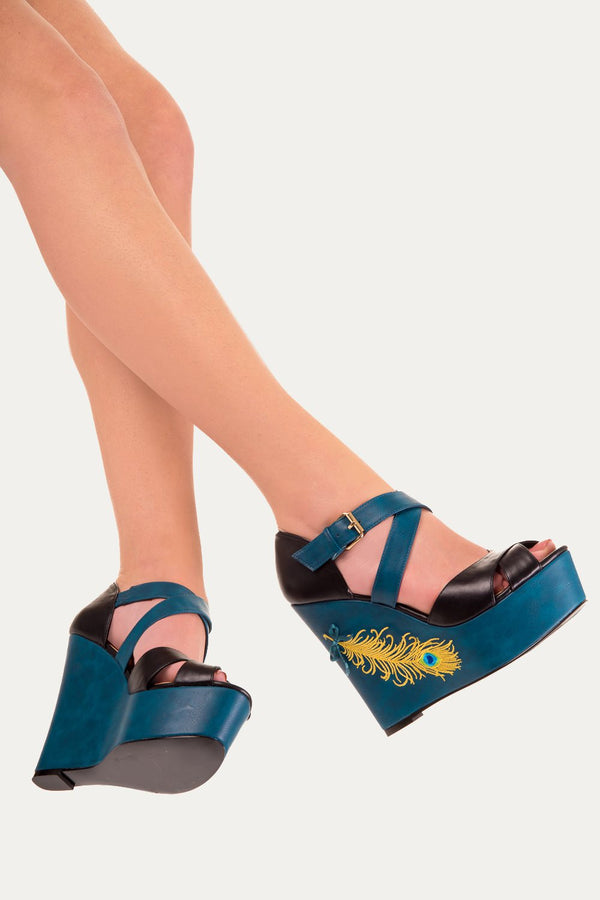 Banned Apparel - Blue Rhonda Criss Cross Strap Platforms by Banned Apparel