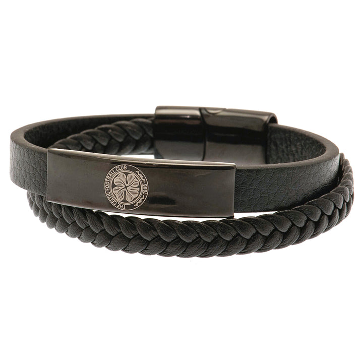 Celtic FC Black IP Leather Bracelet by Celtic FC