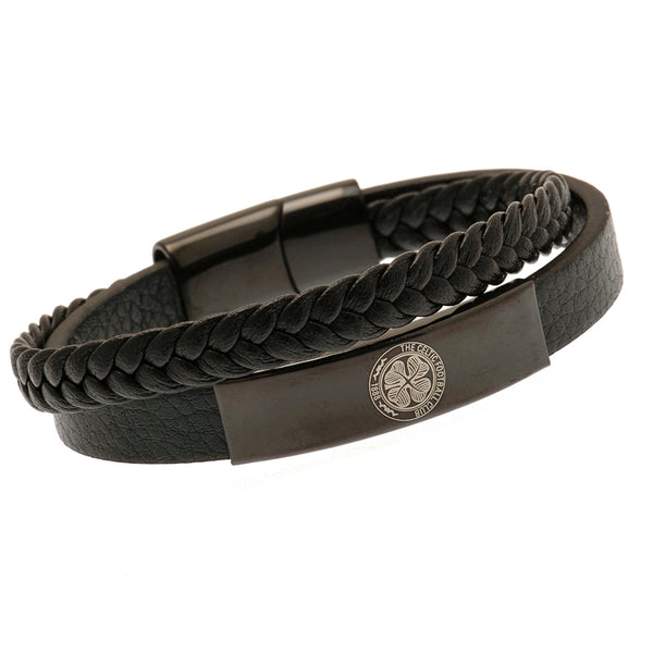 Celtic FC Black IP Leather Bracelet by Celtic FC