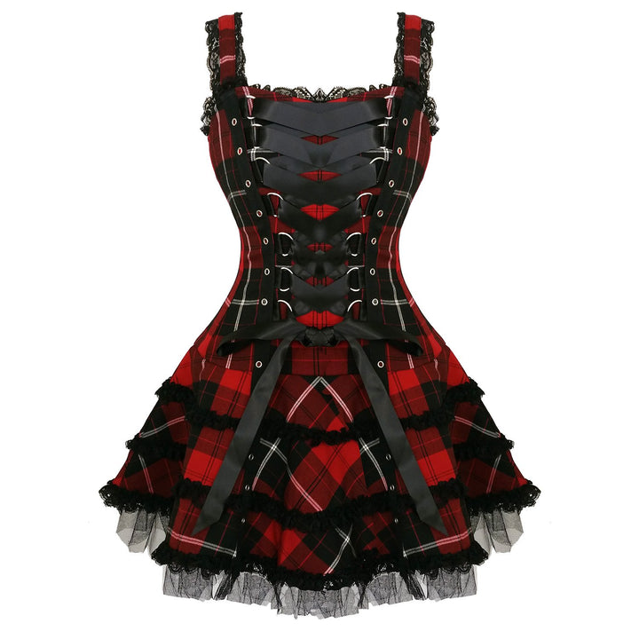 hell bunny dress corset Harley Black The fitted bodice flows into a full swing skirt for a timeless silhouette Corset Dress Red Tartan Gothic