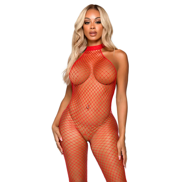 Leg Avenue Racer Neck Bodystocking Red UK 6 to 12-2