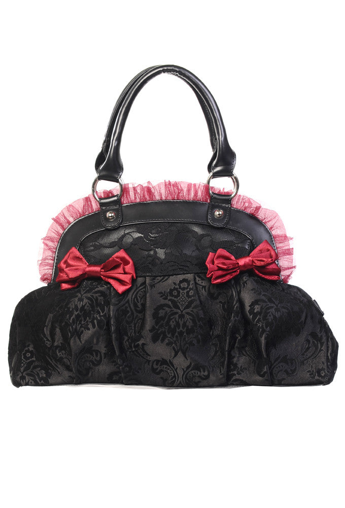 Banned Clothing - Flocked Skull Rose Handbag - napoleonshousecleaning Clothing