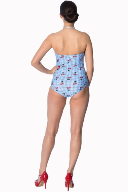 Banned Apparel - Cherry Love Halter Blue Swimsuit Plus Size - napoleonshousecleaning Husinec