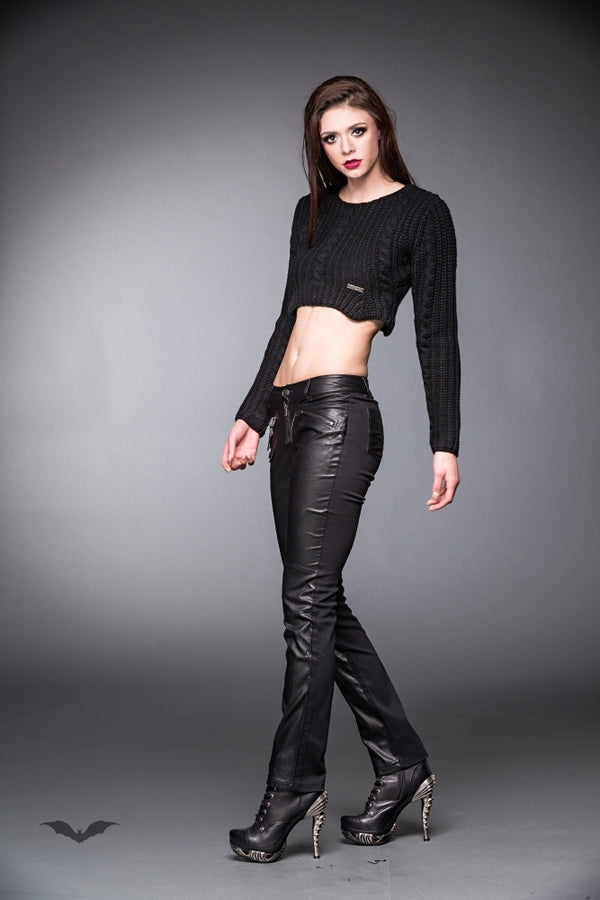 Queen of Darkness - Black Pants with leather look front side