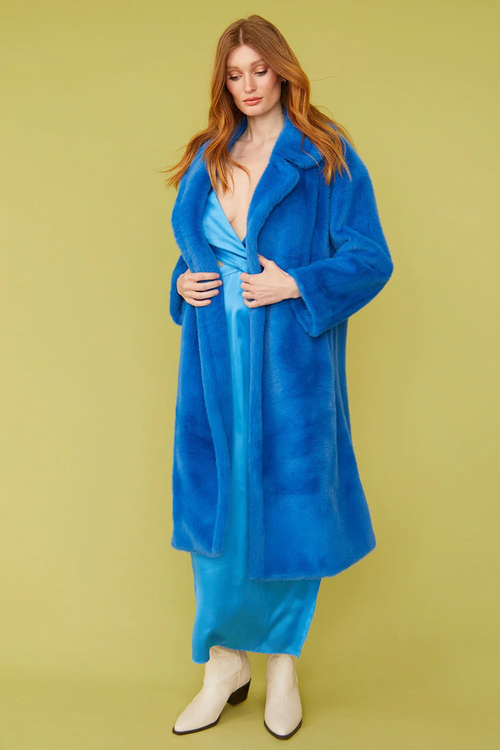 Blue Faux Fur Midi Duchess Coat-1