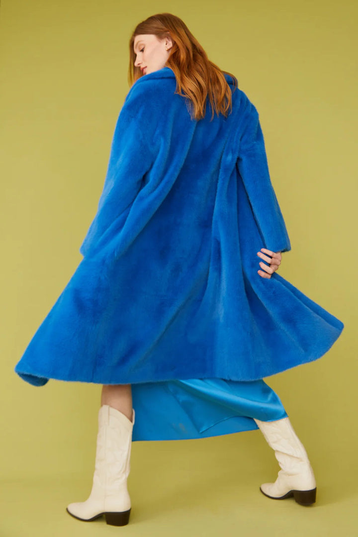 Blue Faux Fur Midi Duchess Coat-2