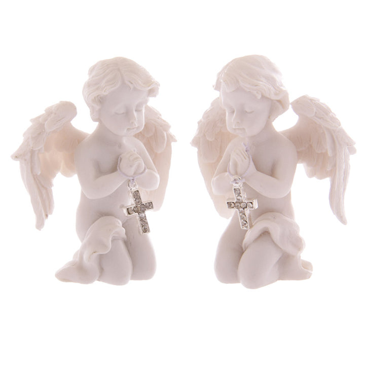 Cute Praying Cherub Figurine Holding Jewelled Silver Cross CHE72 by Puckator