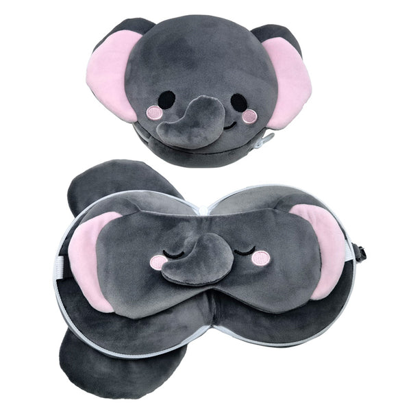 Relaxeazzz Travel Pillow & Eye Mask - Adoramals Janu the Elephant CUSH314 by Puckator