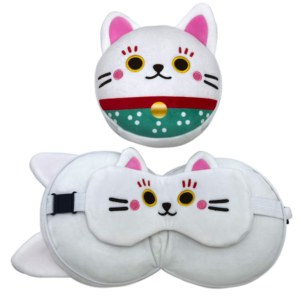 Relaxeazzz Travel Pillow & Eye Mask - Maneki Neko Lucky Cat CUSH320 by Puckator