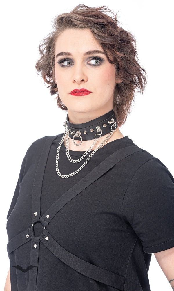 Queen of Darkness - Choker with ring and 2 chains, adjustabl by Queen Of Darkness