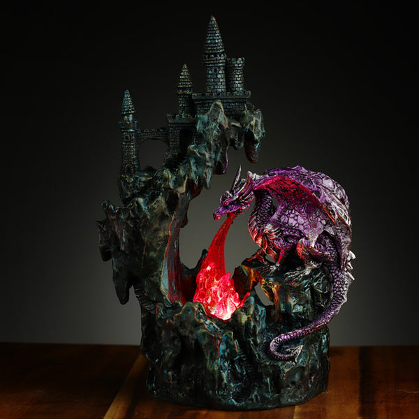 Fire Breather Cliff Top Castle LED Dark Legends Dragon Figurine DRG507 by Puckator