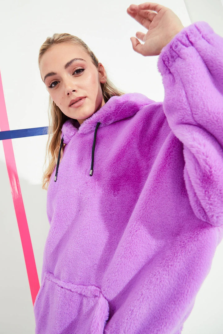 Faux Fur Oversized Purple Hoodie-1