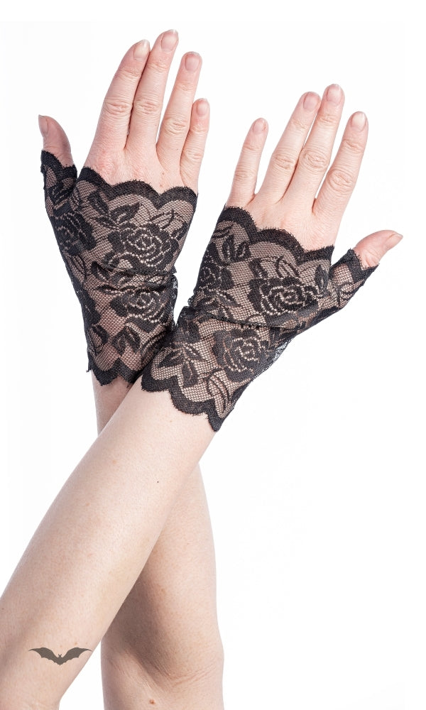 Queen of Darkness - Fingerless Gloves with floral pattern