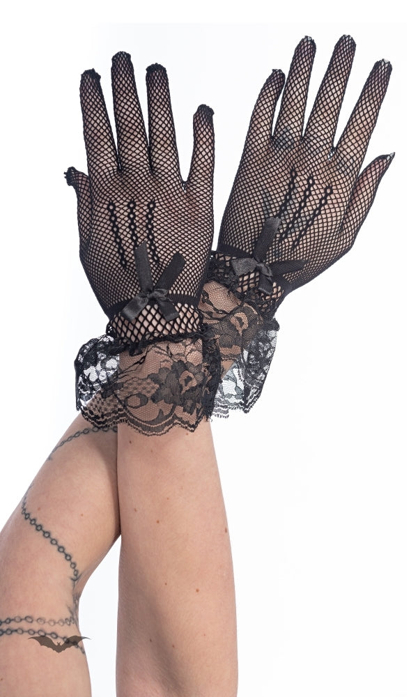 Queen of Darkness - Fish-Net Gloves with ruffles