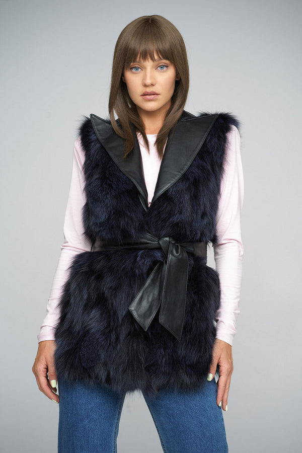 Purple Genuine Fox Fur Vest with Leather Belt by Buy Me Fur Ltd