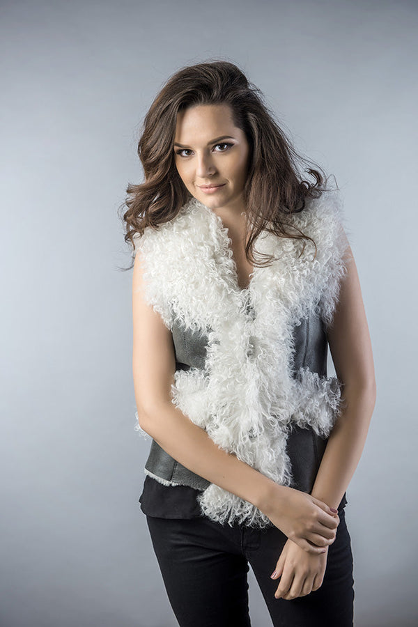 Gray Natural Nappa Lambskin Merino Fur Vest by Buy Me Fur Ltd