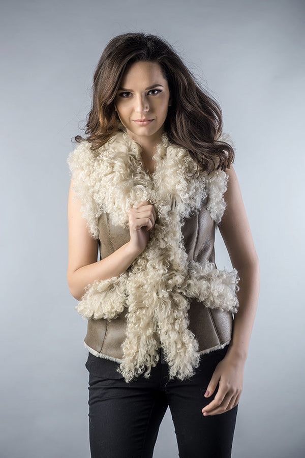 Taupe Natural Nappa Lambskin Merino Fur Vest by Buy Me Fur Ltd