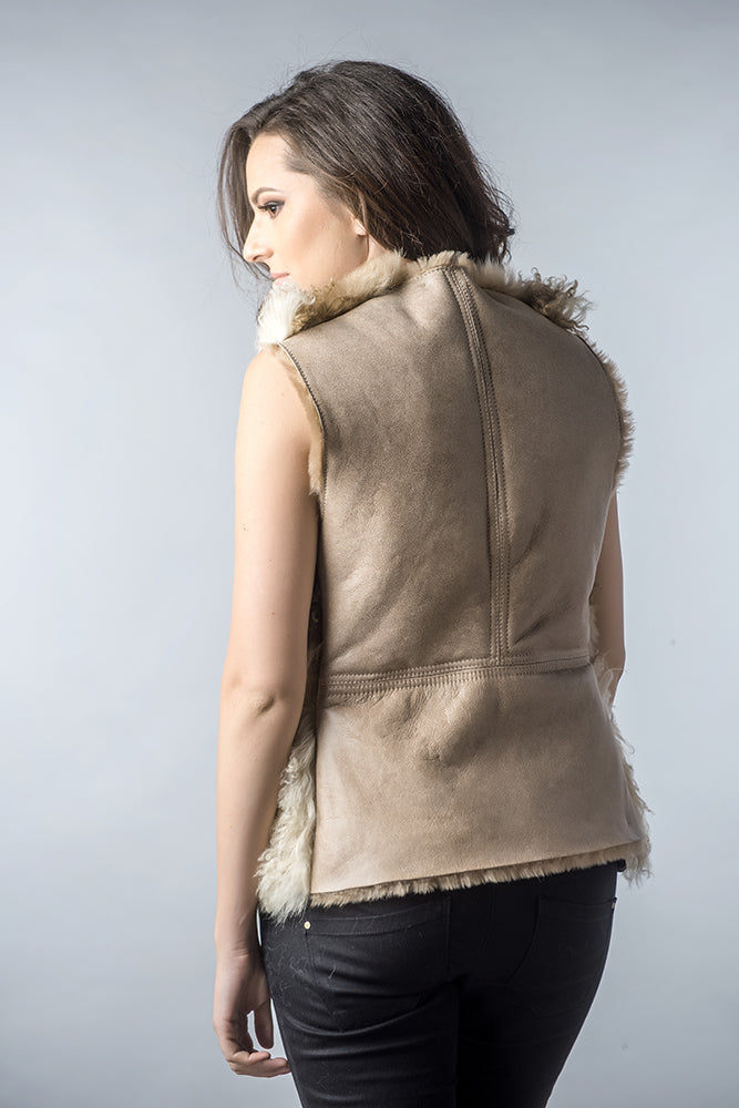 Beige Lamb Nappa Leather Shearling Vest by Buy Me Fur Ltd